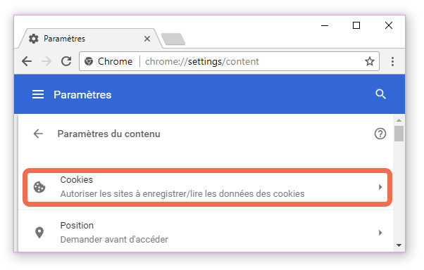 ventana de Configuración de contenido